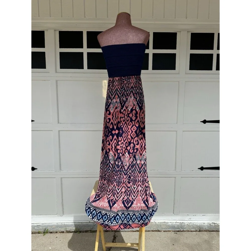 Trixxi Strapless Sweetheart Bandeau Maxi Dress Blue Navy Coral Pink Silicone SM - Picture 3 of 6